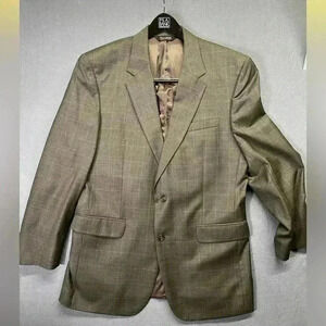 Jos. A Bank 2pc 100% Wool Suit Men’s Blazer 43L & Pants 38 Plaid Gray Nice GUC
